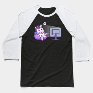 Cute unicorn watching cartoon on tv Baseball T-Shirt